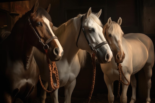 Castaño Caballos Familia Pintura Hermoso Caballo Marrón Resumen Generativo AI Ilustración