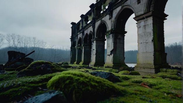 Castela abandonada com musgo e flores