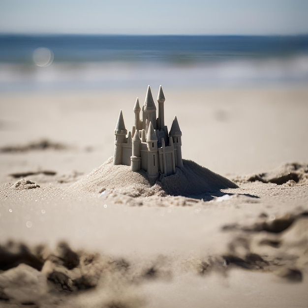 Castelo de areia detalhado em uma praia