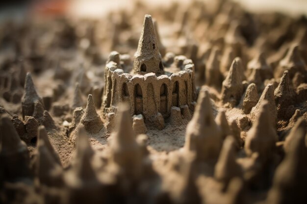 Castelo de areia detalhado em uma praia