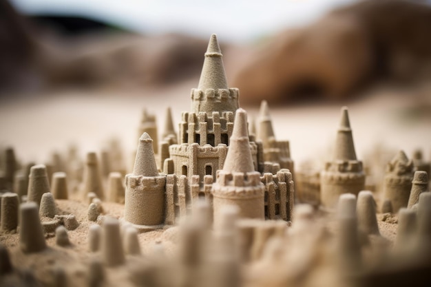 Castelo de areia detalhado em uma praia