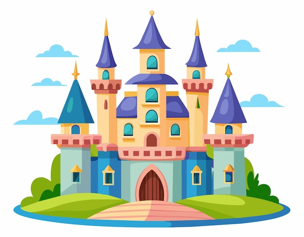 Castelo de conto de fadas com um telhado roxo desenho vetorial