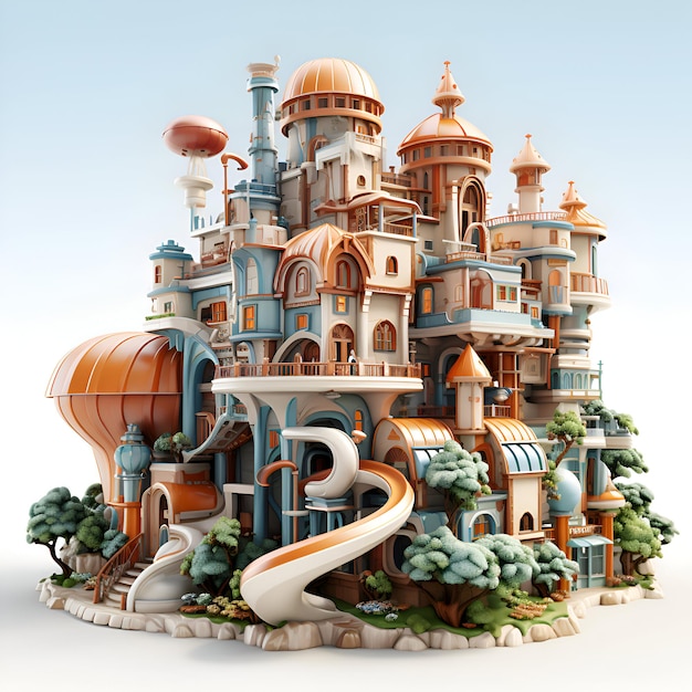 Castelo de fantasia em um fundo branco 3d render ilustração