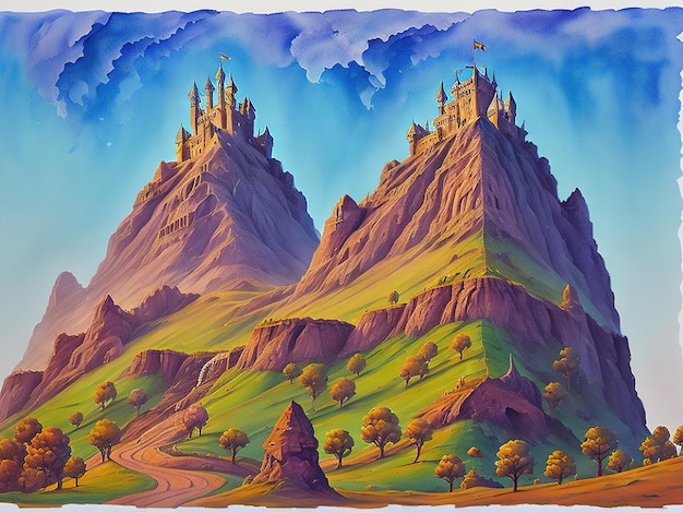 Castelo de fantasia em uma vasta paisagem