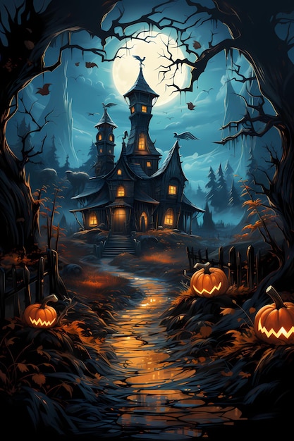 castelo de hallowen com lua cheia ao fundo