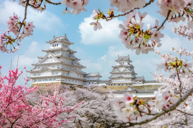 Castelo de Himeji com belas flores de cerejeira na primavera