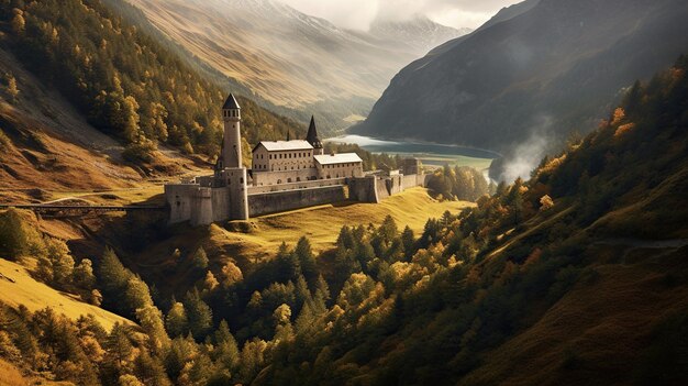 Foto castelo de hogwart na paisagem natural