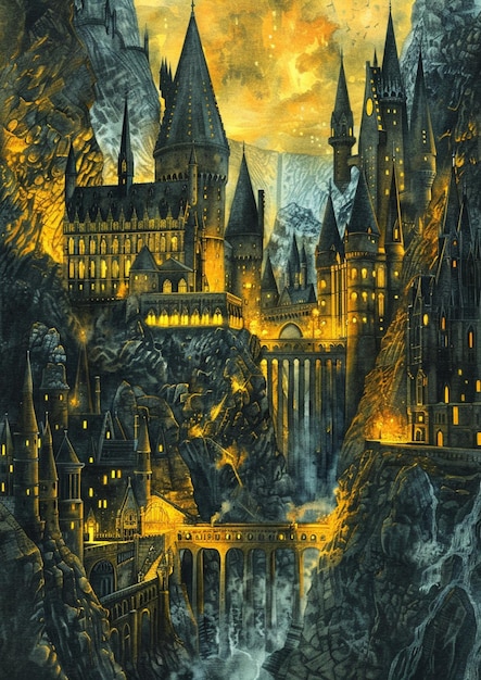 Foto castelo de hogwarts pintura do artista mark roberts