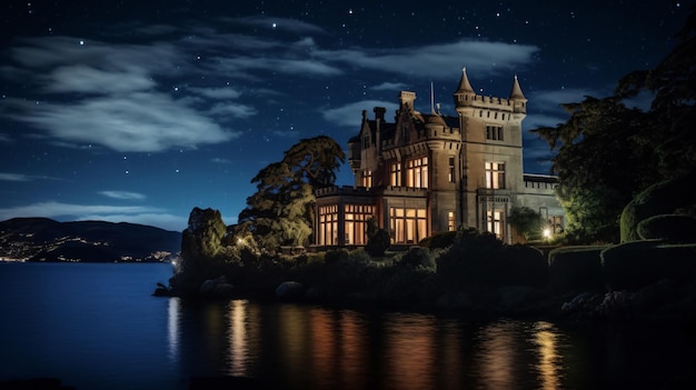 Foto castelo de larnach à noite na nova zelândia