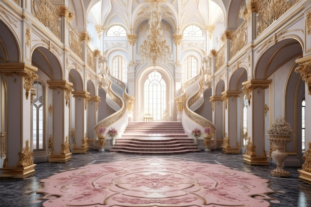 Foto castelo de luxo barroco com carpetes suntuosos e interiores requintados o epítome do esplendor