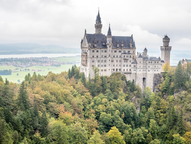 Castelo de neuschwanstein sob céu nublado