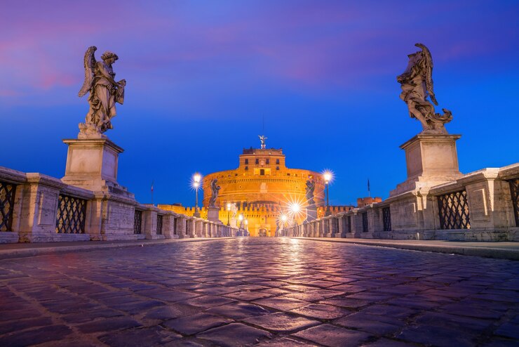 Foto castelo de santo anjo em roma, itália ao entardecer