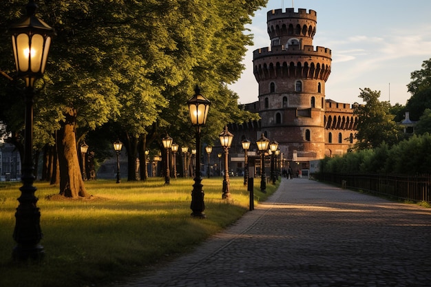 Foto castelo de sforzesco ao pôr-do-sol milão itália