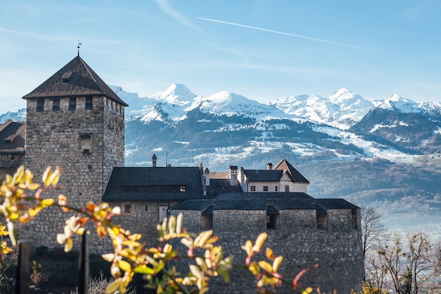 Castelo de vaduz nas montanhas de neve