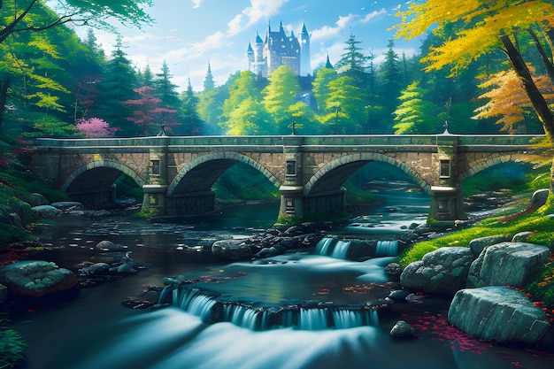 castelo e ponte do córrego da floresta premiado belo generativo ai