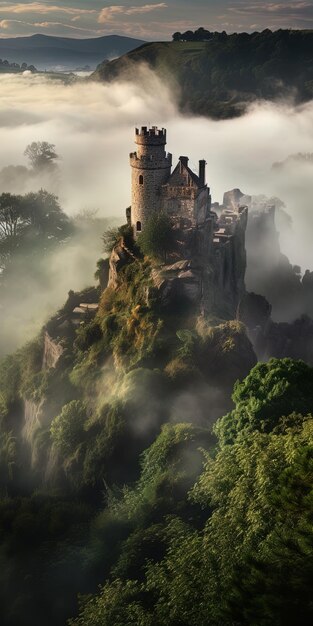 castelo em um penhasco com um castelo no topo
