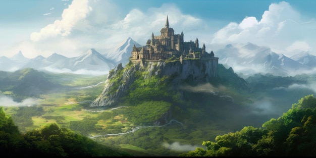 Castelo em uma montanha nas nuvens