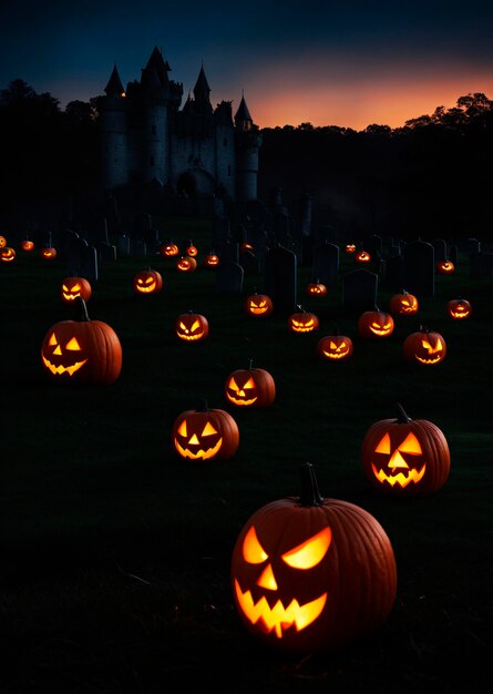 Castelo Fantasma na cena do cemitério na noite de Halloween