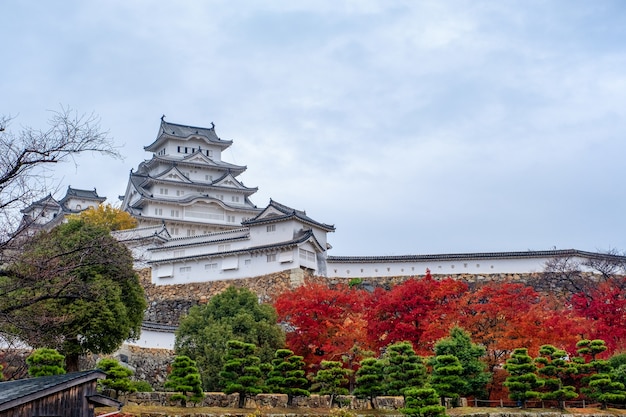 Castelo Himeji com céu azul no outono