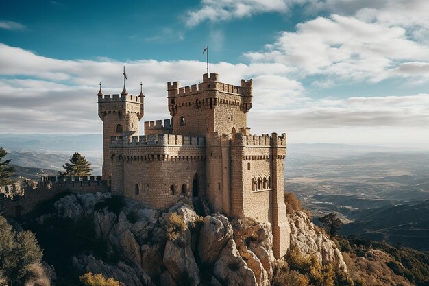 Castelo histórico empoleirado no topo de uma colina rochosa