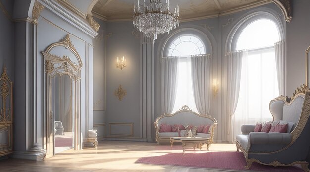 Castelo interior elegante renderização 3d