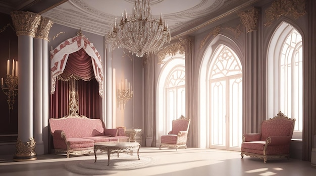 Castelo interior elegante renderização 3d