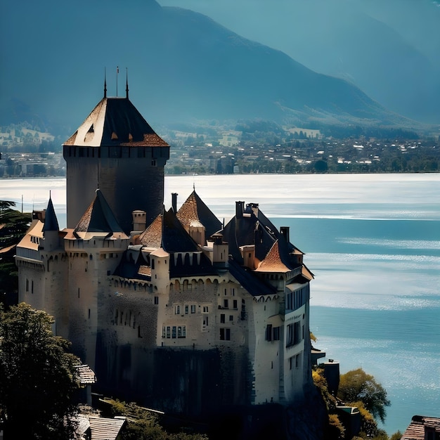 castelo no lago no papel de parede por Ai