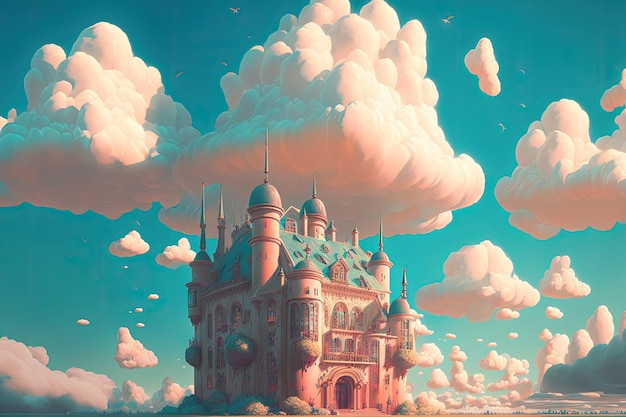 Castelo pastel mágico reino medieval Nuvens