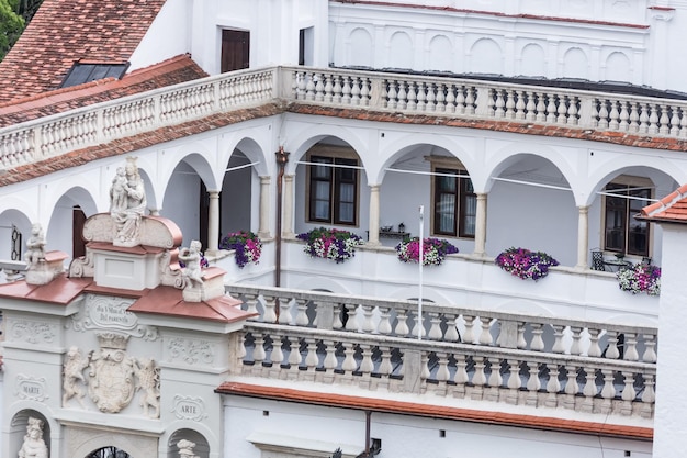 Castelo velho com muitos trilhos no detalhe da áustria