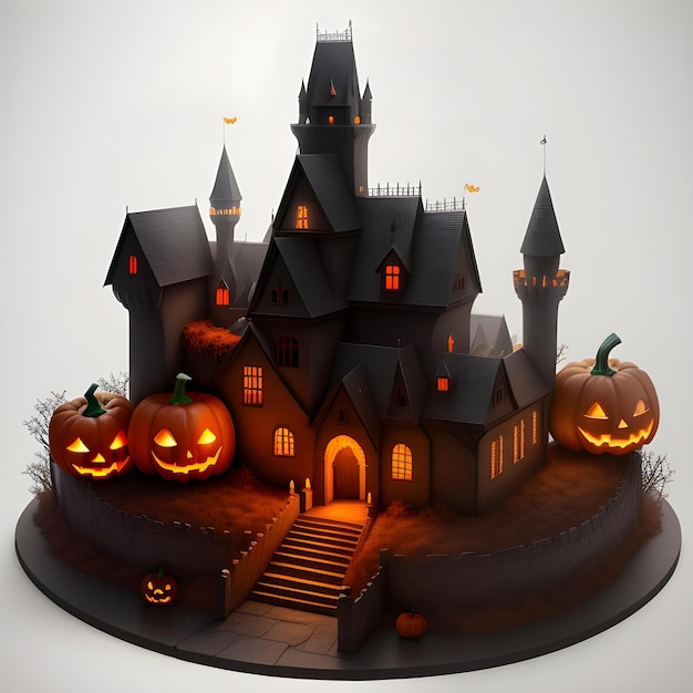 Castillo 3D con calabaza halloween concepto ai generado