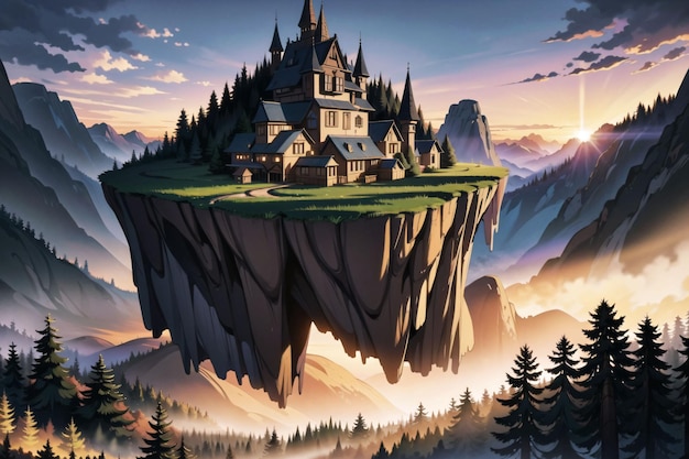 Un castillo en un acantilado sobre una montaña
