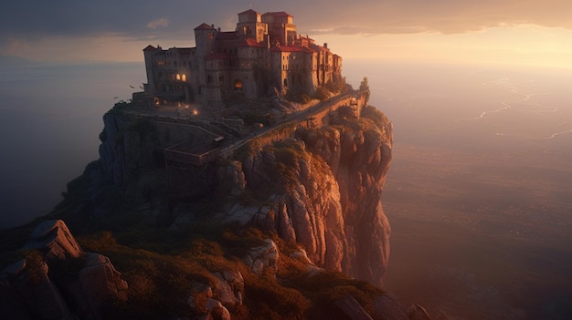 Un castillo en un acantilado con vista al océano