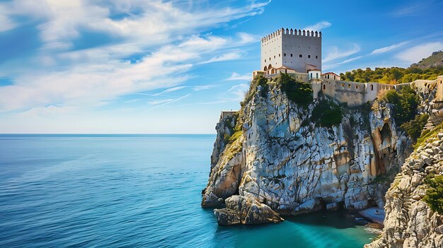 un castillo en un acantilado con vistas al océano