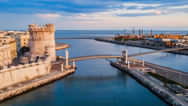 El castillo aragonés de Taranto y el puente giratorio en el canal entre el mar grande y el pequeño