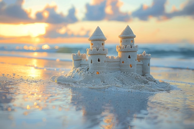 Castillo de arena en la playa soleada