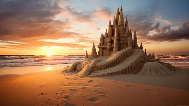 Un castillo de arena en una playa