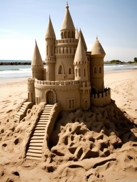 Un castillo de arena en una playa