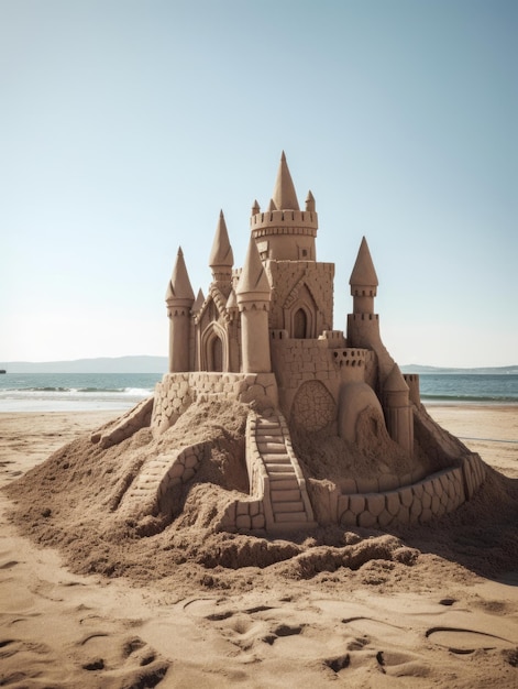 Un castillo de arena en una playa