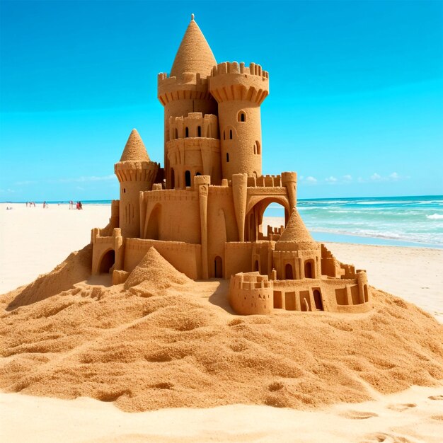 Foto castillo de arena en una playa