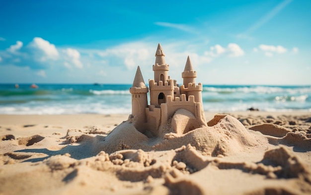 Un castillo de arena sentado en la parte superior de una playa de arena AI