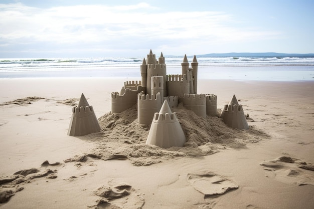 Castillo de arena volcado en la playa