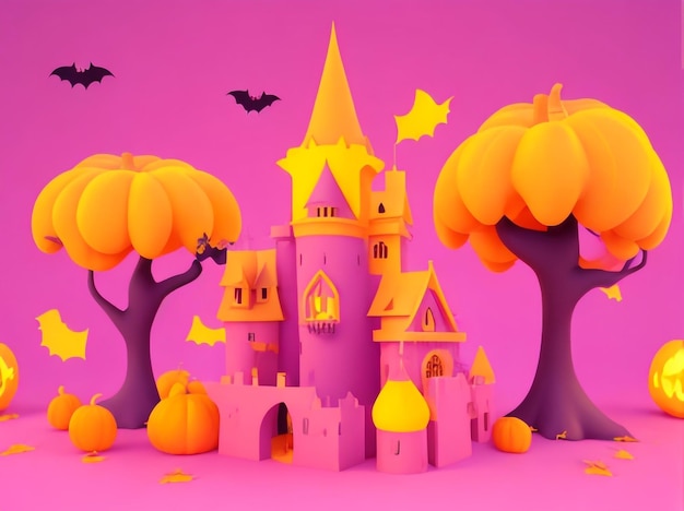 Castillo de brujas estilo Halloween en un ambiente espeluznante