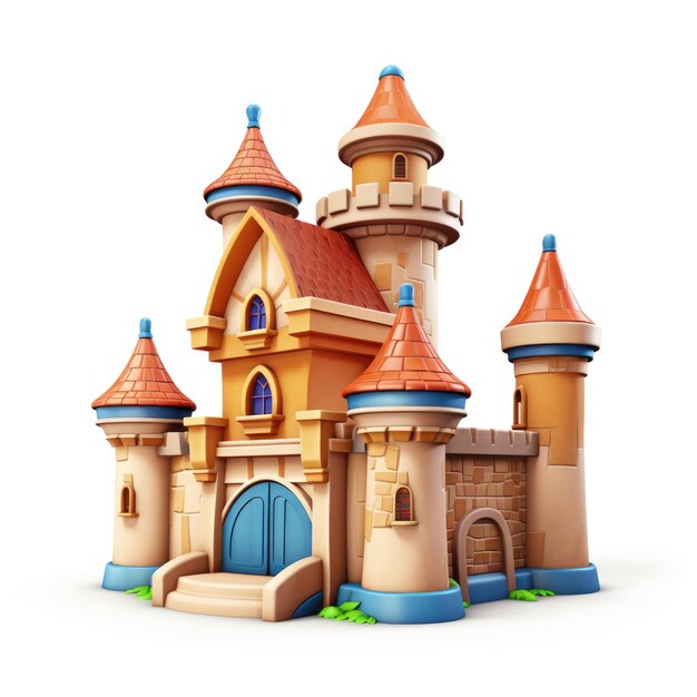 Foto castillo de dibujos animados en 3d sobre fondo blanco