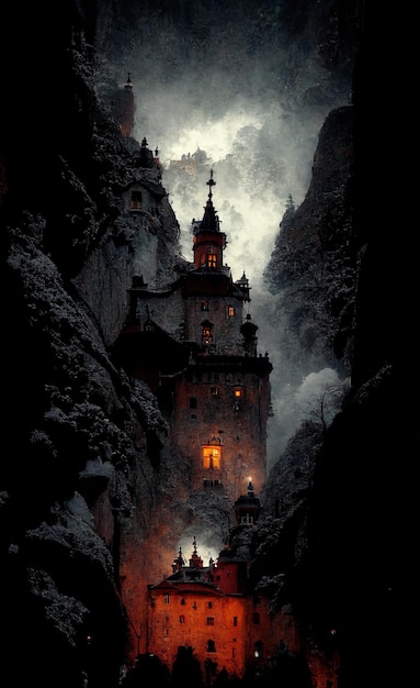 Castillo embrujado de Drácula en la montaña