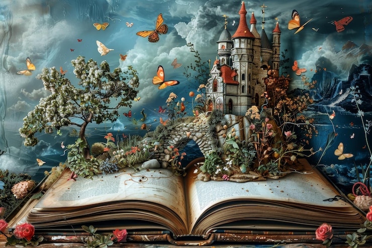 Foto el castillo emerge del libro de cuentos