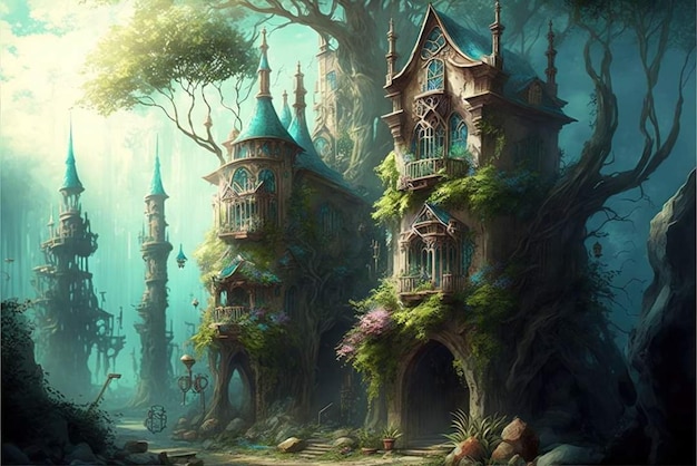 Castillo de fantasía en el bosque