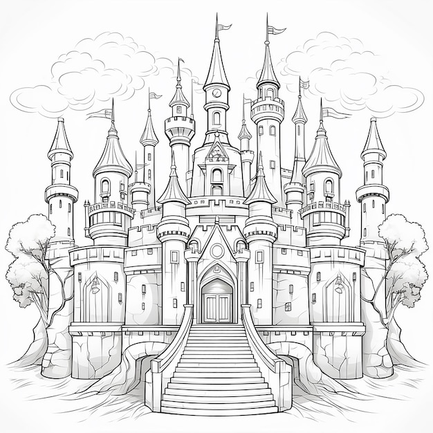 Castillo de fantasía lúdico divertido para colorear para niños