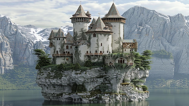 Castillo flotante en el cielo en la roca
