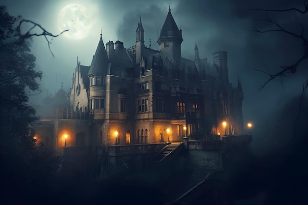 Castillo gótico a la luz de la luna