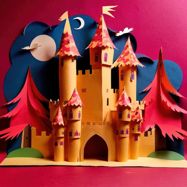 Foto castillo hecho de papel pobre defensa tradicional corte de papel papel artesanal decoración hecha a mano